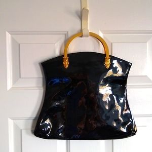Vintage Susan Gail black patent leather envelope style tote